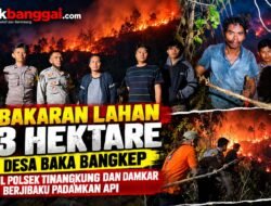 Kebakaran Lahan 1,3 Hektare di Desa Baka Bangkep, Personil Polsek Tinangkung dan Damkar Berjibaku Padamkan Api